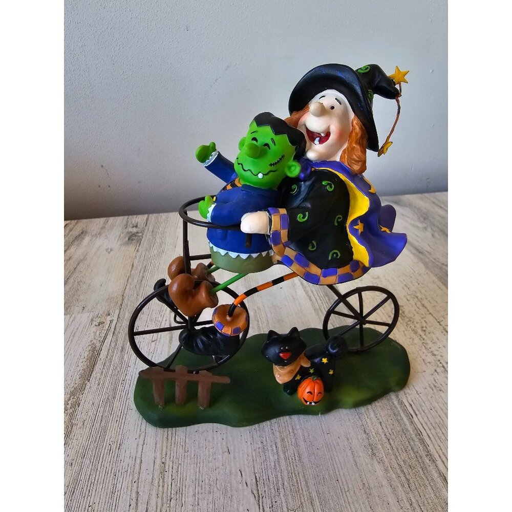 Frankenstein witch bicycle Halloween statue figurine cat funny decor cute shabby